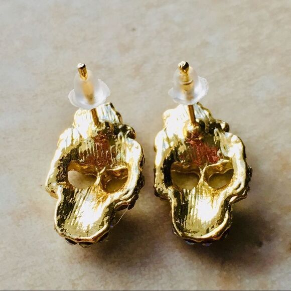 Dia De Los Muertos Sugar Skull Rose Crystal Earrings NWT - Picture 5 of 8